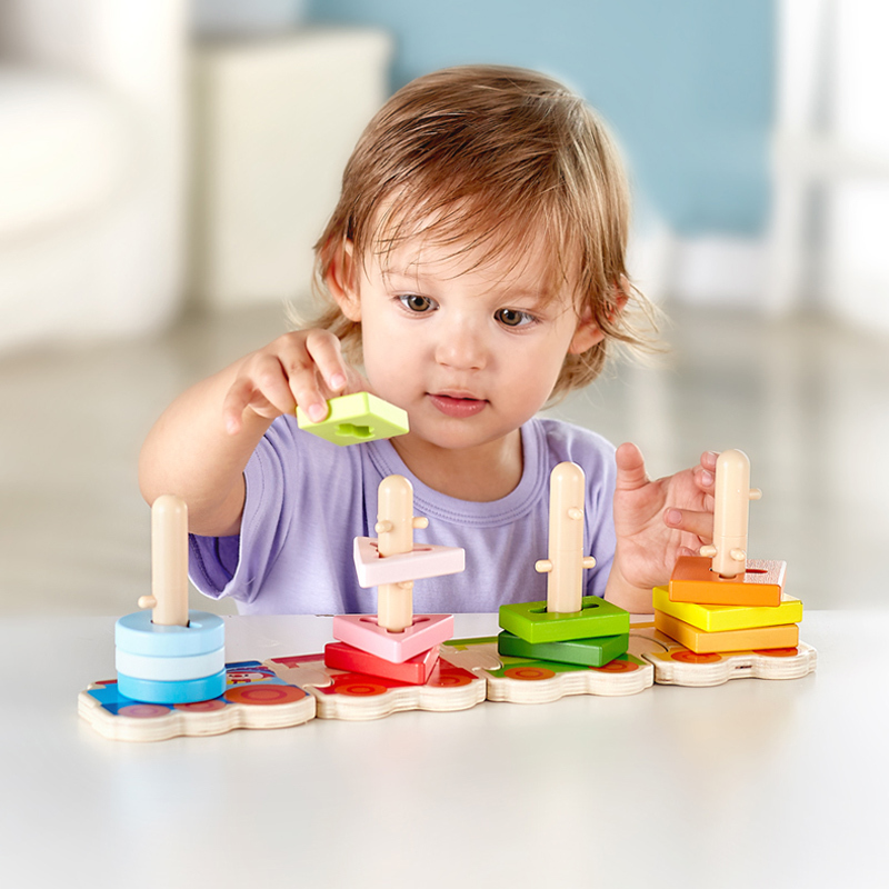 Hape&金宝贝 艺智火车拼图18M-3岁儿童宝宝木制拼图玩具幼儿积木拼插颜色形状认知早教益智