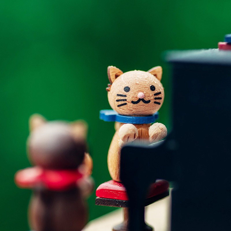 音乐盒木质八音盒情人节送女生爱人孩子小猫咪弹钢琴 三维工匠 胡桃钳芭蕾