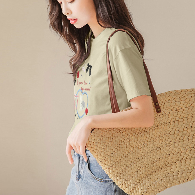 [2.5折价58元]唐狮夏季女圆领前胸图案短袖T恤百搭简约减龄时尚韩系