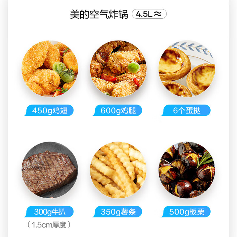 美的(Midea)MF-KZE4501W 多功能可视空气炸锅4.5L大容量不沾易清洗定时控温低脂无油煎高清大图