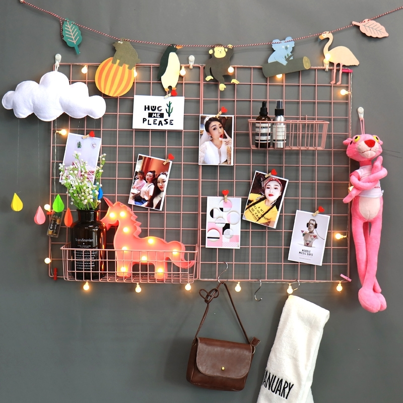 网红ins铁艺网格照片墙装饰少女心房间布置宿舍悬挂相框墙置物架3米