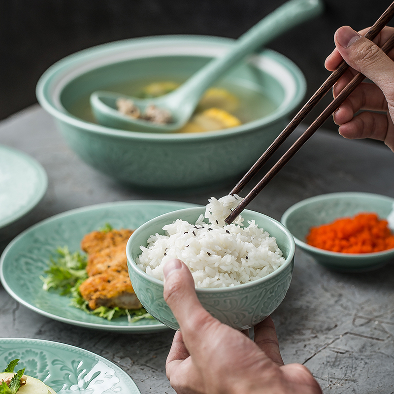 苏氏陶瓷 SUSHI CERAMICS 青瓷套装餐具花开富贵25头陶瓷盘碗礼盒装