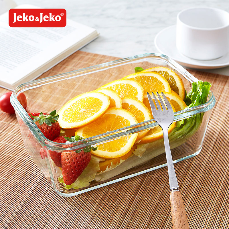 JEKO&JEKO 850ml厨房冰箱玻璃饭盒微波炉密封碗耐热玻璃便当盒长方形保鲜盒SWB-6132