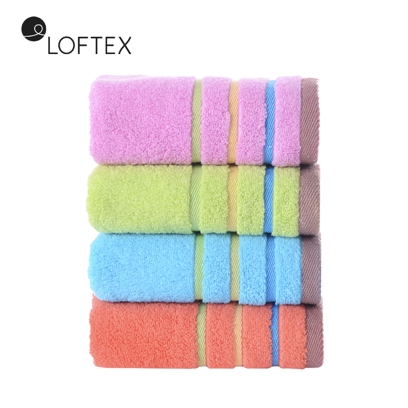 亚光(LOFTEX)毛巾家纺纯棉柔软吸水素色无捻彩条梦飞扬面巾 随机色4条装 100g/条 34*72cm 671102高清大图
