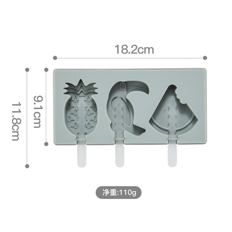 美厨(maxcook)雪糕模具 DIY自制硅胶家用创意卡通可爱冰淇淋冰棍冰棒冰糕模具格 西瓜菠萝小鸟 灰色MCPJ630