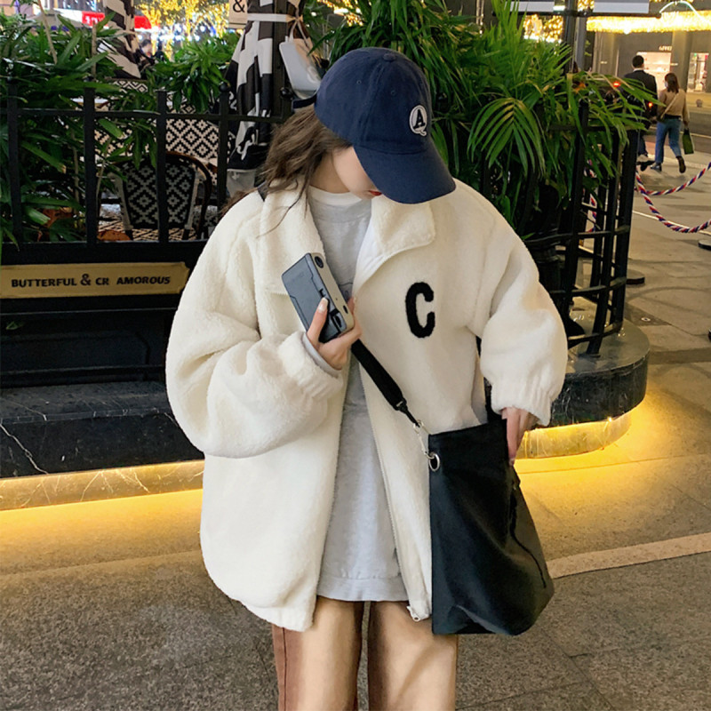 唐狮冬季外套女宽松立领韩版宽松设计感摇粒绒开衫百搭