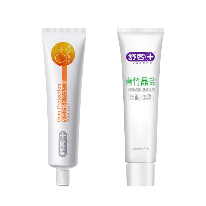 舒客+青竹晶盐+维他命牙膏组合(薄荷+香橙)120g*2养护牙龈新老随机发高清大图
