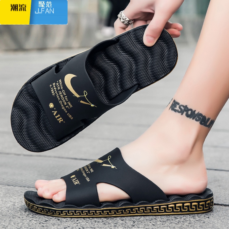 聚范拖鞋男款夏季潮流外穿休闲防滑凉鞋男士大码外出网红超火凉拖 黑金 41