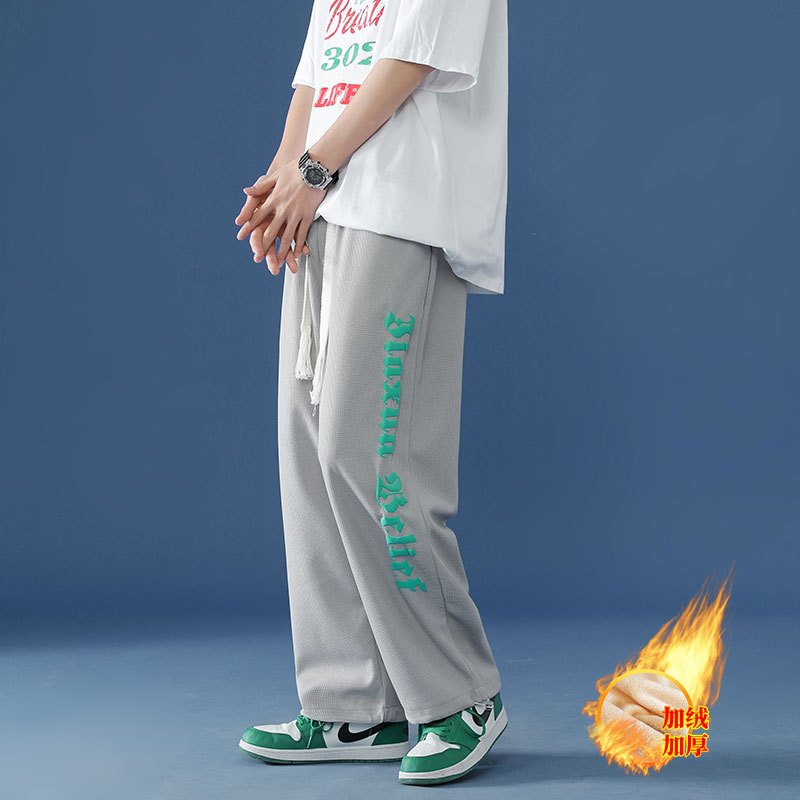 CLAW MONEY 休闲裤男夏季港风ins潮牌宽松九分裤抽绳针织束脚裤子