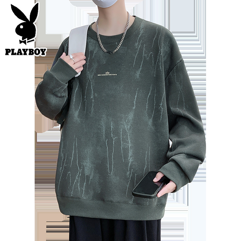 花花公子新款高品质复合奥利绒加绒加厚卫衣男青少年保暖冬季T恤打底衫高清大图