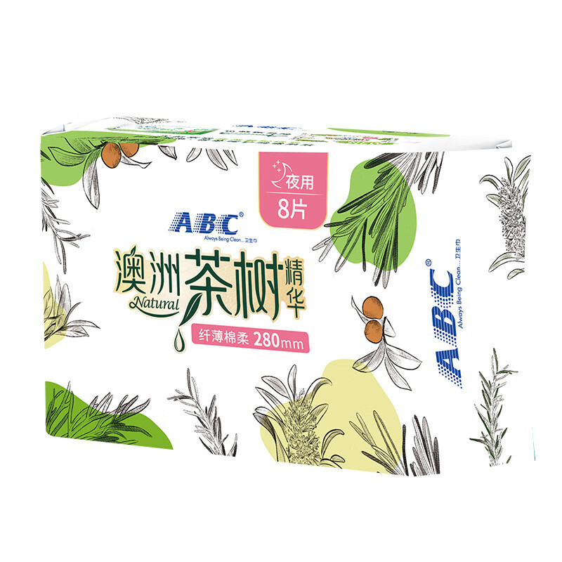 ABC日用卫生巾 纤薄棉柔280mm*8片*6包(含澳洲茶树精华)