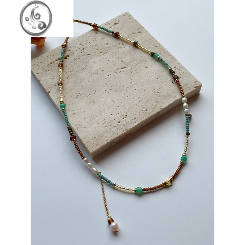 jimi欧美石夏天彩色小米珠手工串珠项链百搭简约独特锁骨链颈链女