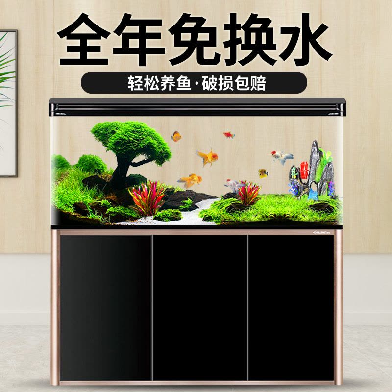 中小型鱼缸水族箱大型客厅家用懒人免换水生态超白玻璃金鱼缸带柜图片