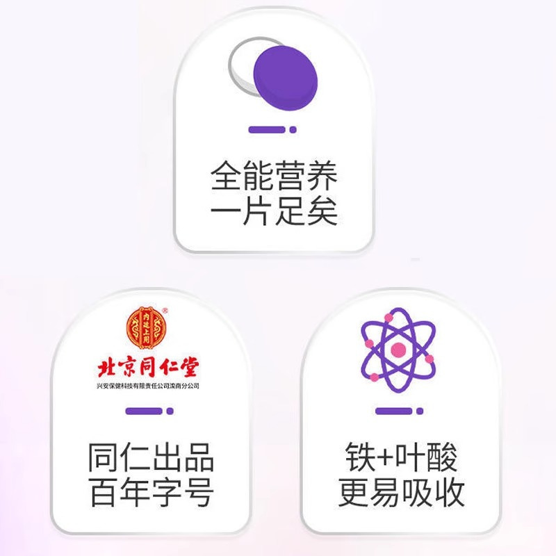 北京同仁堂内廷上用博客健牌铁叶酸片62片3盒青少年儿童中老年男女成人备孕期哺乳期贫血补充活性叶酸片补铁剂白发白头发营养素高清大图