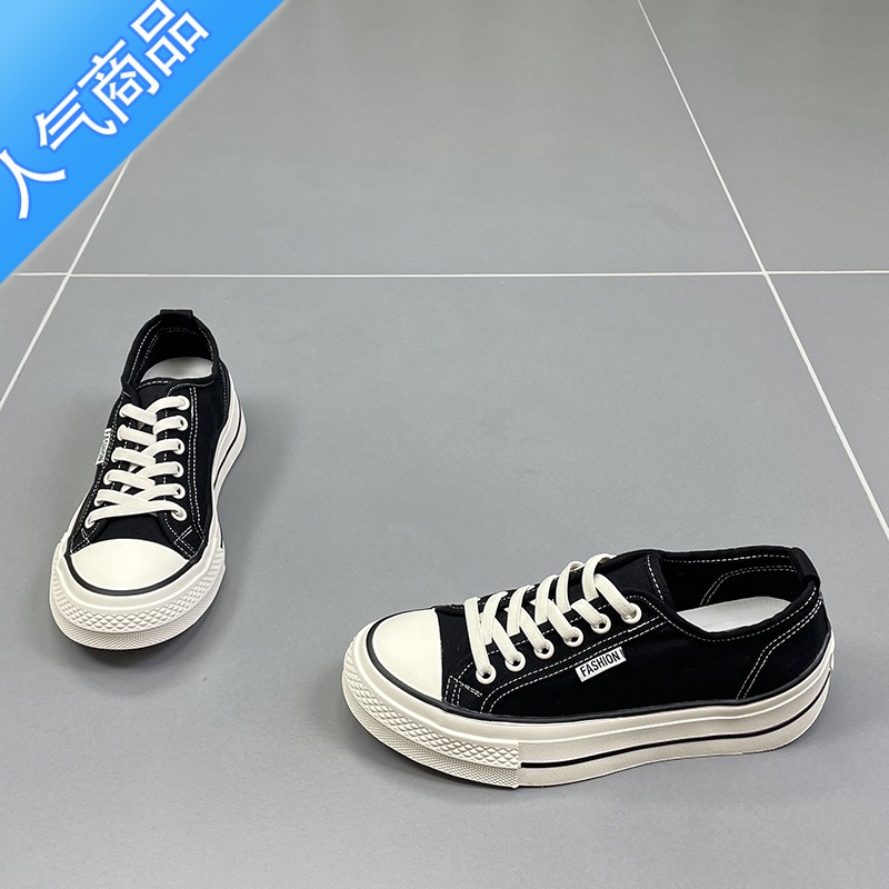 SUNTEK帆布鞋女2023夏季新款圆头薄款厚底防滑透气时尚休闲板鞋滑高清大图