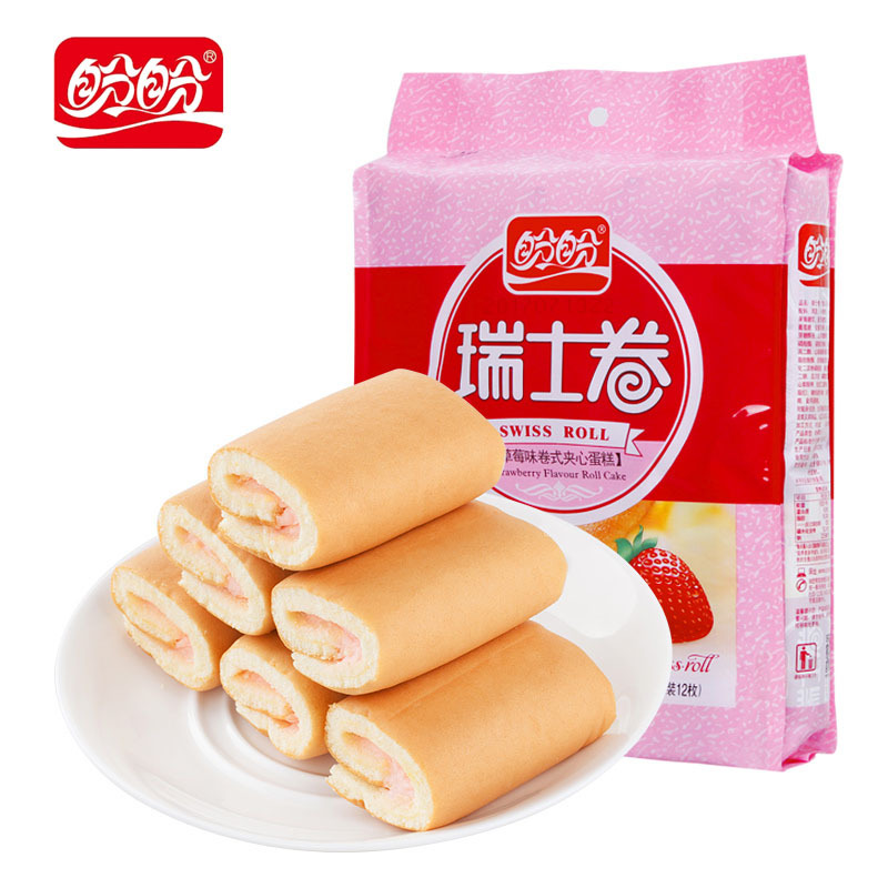 盼盼瑞士卷240g/袋草莓味夹心面包西式早餐蛋糕卷休闲零食品饱腹