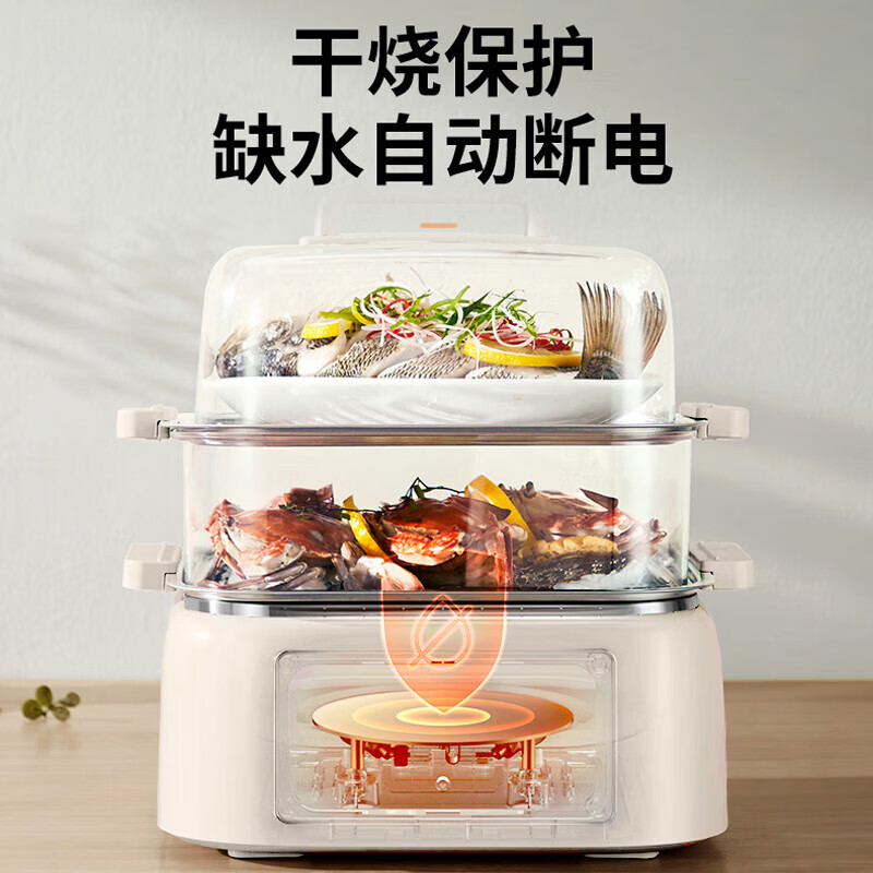 九阳(Joyoung)多功能锅10L电煮锅双层蒸格定时电蒸锅DZ100HG-GZ605白色