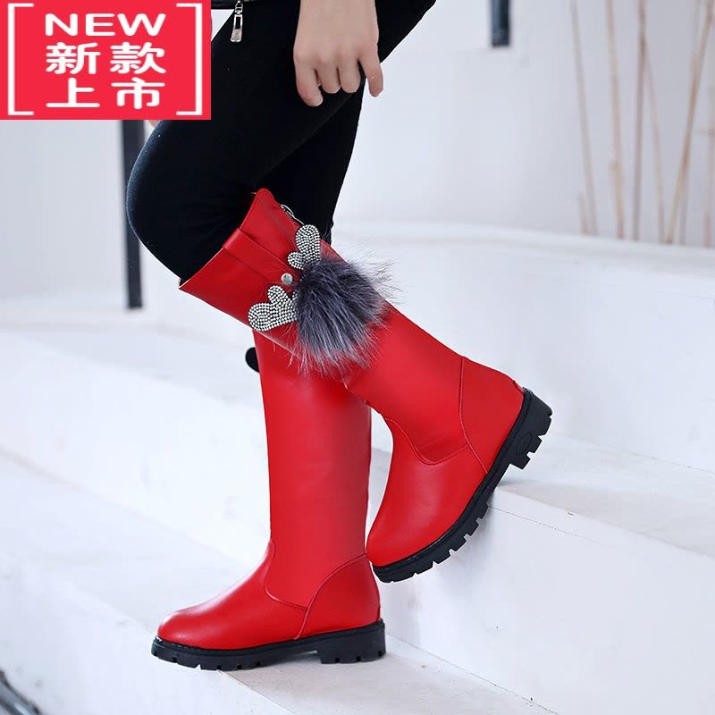 可莉允女童高筒靴2020秋冬新款韩版鹿头加绒女童靴子二棉皮靴中大童长靴图片