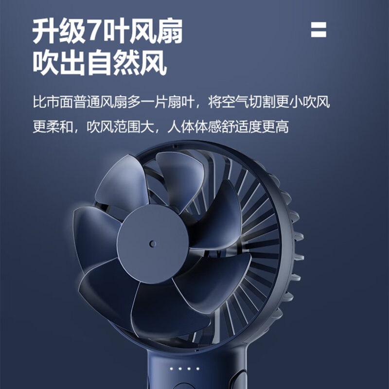 艾美特风扇踏青放价手持风扇台立迷你便携可爱usb可充电小风扇迷你电风扇办公室 3000mAh电池+电量屏显 藏青高清大图