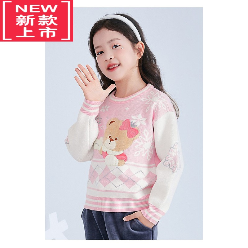 可莉允22冬款小熊童装女童拼接撞色圆领针织毛衣PCKACBT43N CKACBT43N