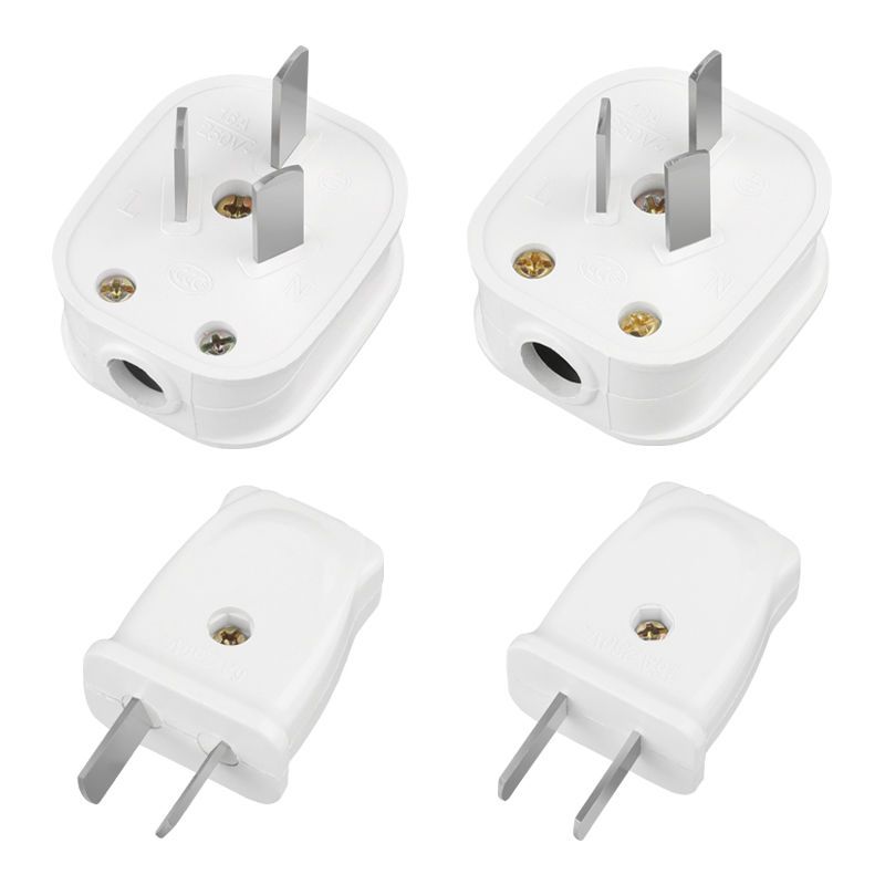 家用厚铜插头10a16a大功率电器空调电线电源插头2脚三脚插座插头纯白