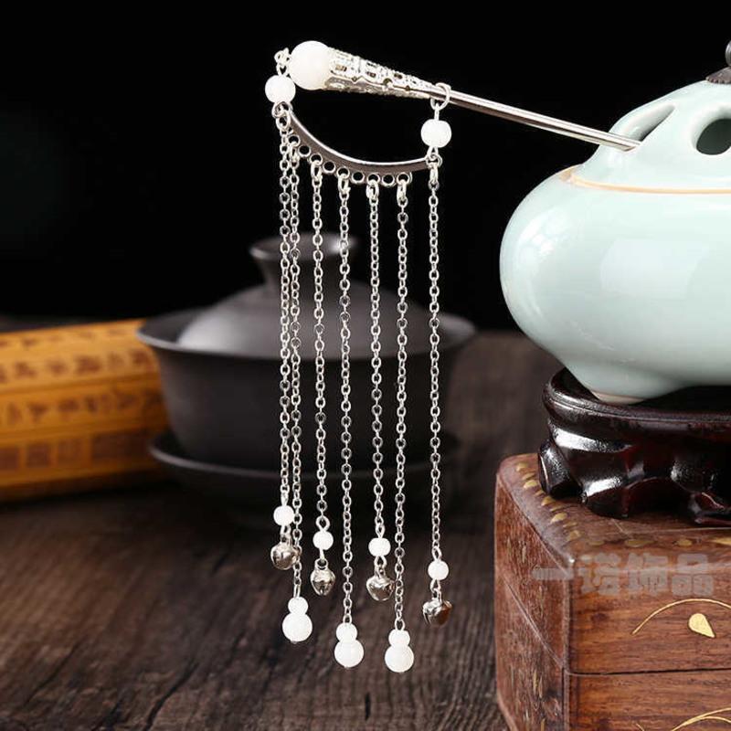 儿童古典古代流苏发簪子汉服配饰步摇cos古装复古铃铛发簪送耳坠粉红