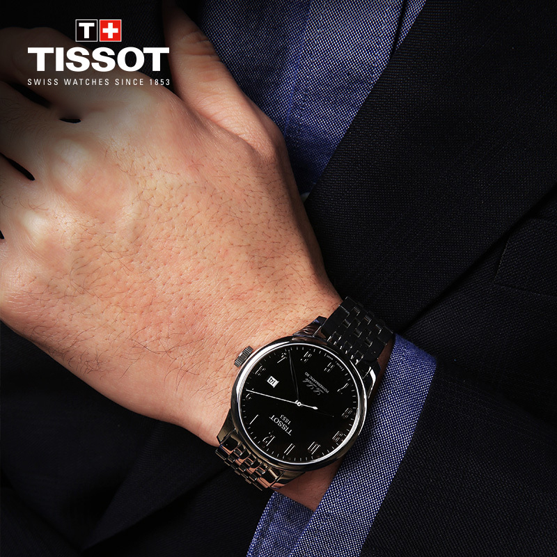 天梭(TISSOT)瑞士手表 经典复古炫酷黑盘 力洛克系列钢带男士机械表T006.407.11.052.00 礼物