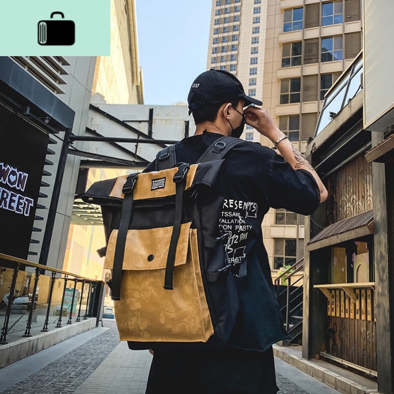 双肩包男ins潮牌复古大容量简约高中学生书包女时尚潮流原宿背包NEW LAKE高清大图