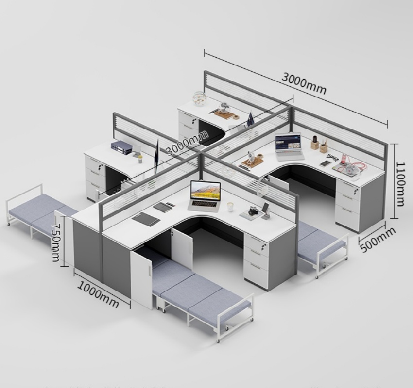 凡尔尚带床办公桌 带床屏风电脑桌3000*3000*1100mm