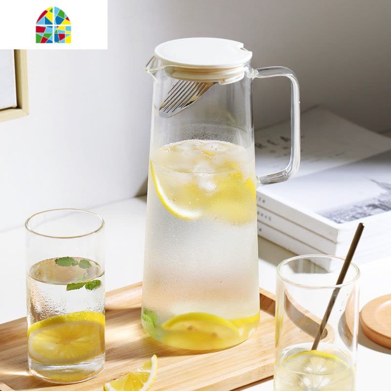 ins可高温玻璃冷水壶日式家用创意北欧凉水杯套装饮料凉茶壶容器 FENGHOU 单壶1L+2杯凉水壶图片