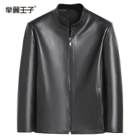 举翼王子新款真皮立领皮衣男士薄款春秋季绵羊纯皮夹克外套皮衣男修身 4XL 黑色