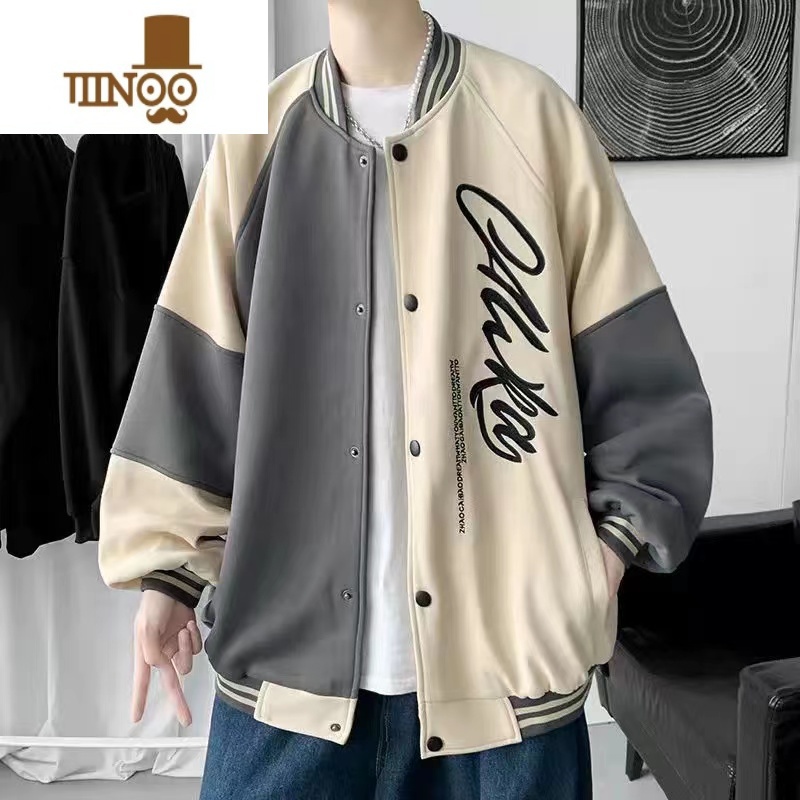 YANXU棒球服外套男士潮牌宽松港风初中高中生宽松港风印花男生夹男高清大图