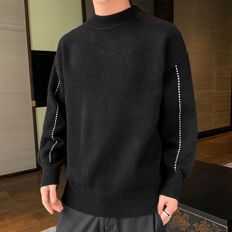 BaLuoShang毛衣男士2020新款半高领针织衫韩版个性套头学生线衣冬装打底衫潮毛衣图片