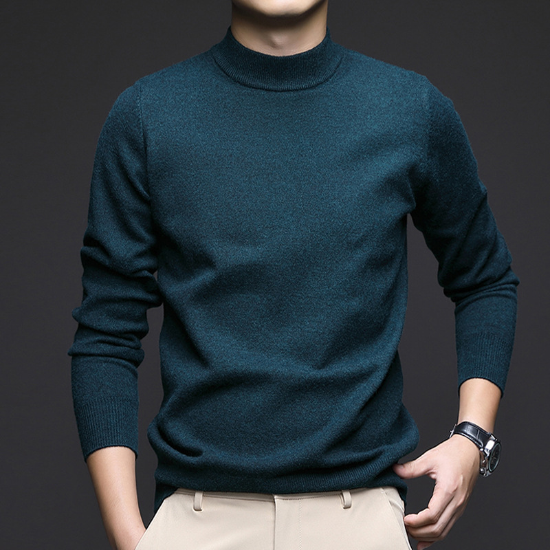 2025秋冬季新款羊毛衫男半高领加厚保暖可机洗打底男士针织衫 哈青 XL