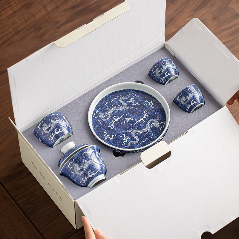 苏氏陶瓷/SUSHI CERAMICS SS009 青花祥龙盖碗小套装 (单位:套)高清大图