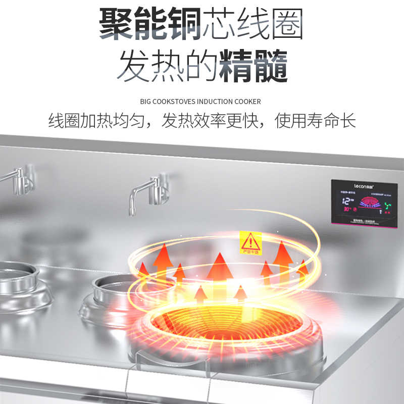 乐创(Lecon)商用电磁炉大小炒锅灶双头双尾电磁15kw*2 380V8档控制 酒店饭堂企业工程 LC-J-A15X2