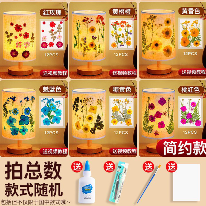 iChoice diy干花手工压花台灯创意植物花草氛围灯 母亲节生日活动礼 压花台灯【简约款】混发