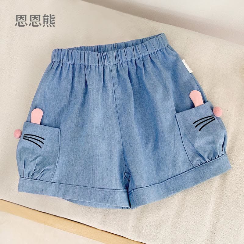 女童牛仔短裤夏季薄牛仔裤小童装外穿儿童洋气3岁5纯棉女宝宝裤子 蓝色 90cm图片