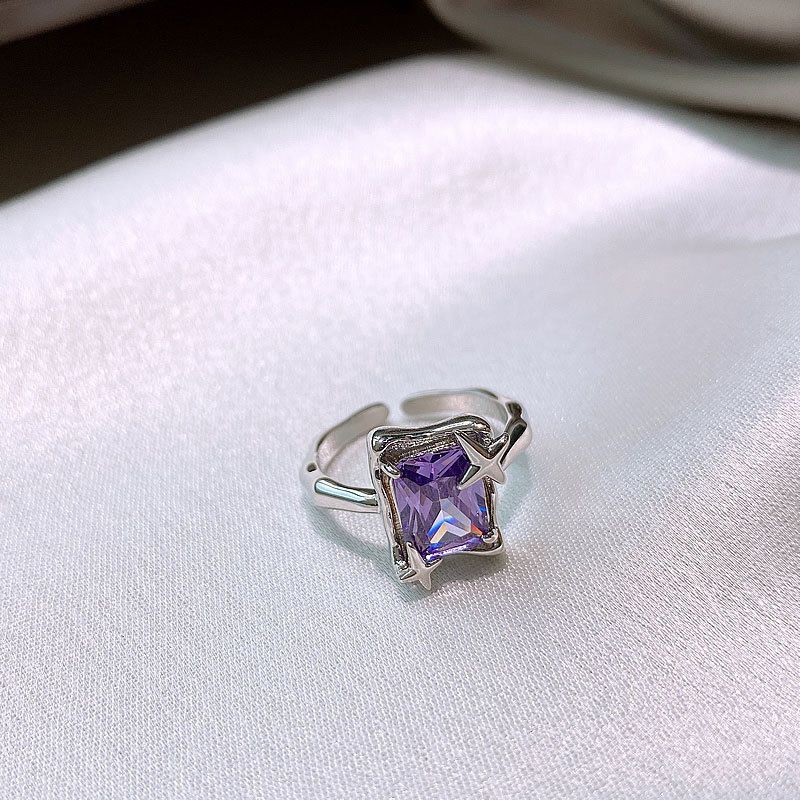 紫钻开口戒指戒指冷淡风高级皓石彩色紫色锆石小众设计ins简约个性