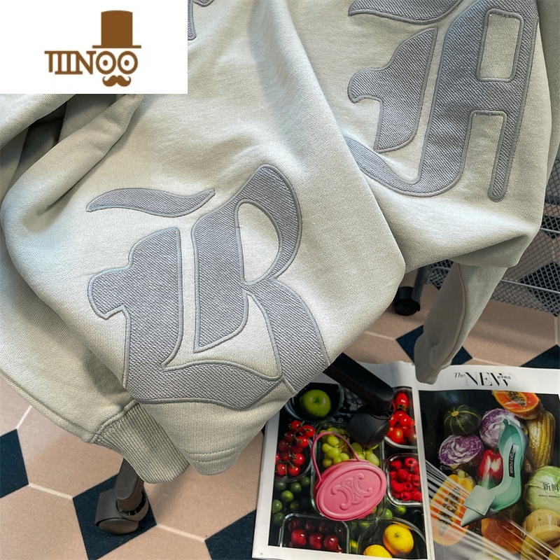 YANXU欧美潮牌oversize刺绣字母卫衣男女宽松国潮复古vibe港风上衣高清大图