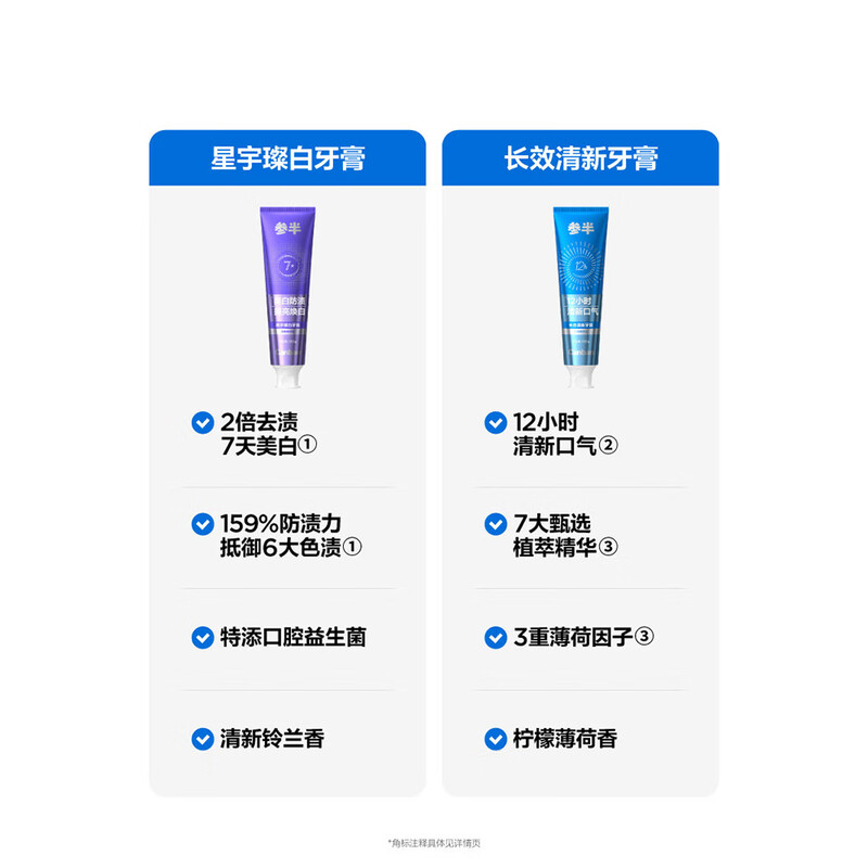 参半 美白牙膏 星宇璨白130g*2 长效清新130g 3支高清大图