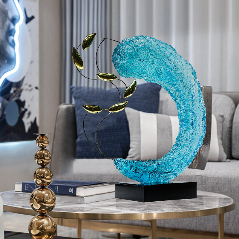 礼氏嘉轻奢水浪花塑艺术大摆件客厅电视柜高档家居装饰品玄关摆件