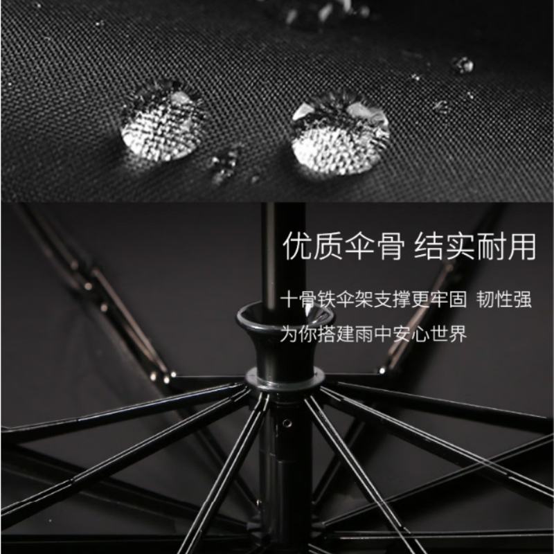 天堂全自动反向晴雨伞三折10K伞下102CM一键开收易甩干晴雨两用伞LED柄云炭黑高清大图