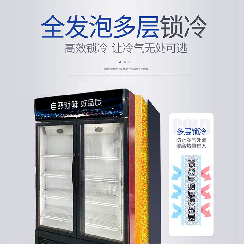 品能达 风冷展示柜 商用无霜冰箱 立式大单门双门玻璃饮料超市保鲜风冷展示柜 冷藏冷饮 688展示柜 饮料售卖柜大容量冰箱