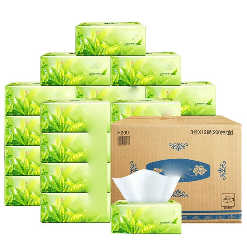MKS 茶语硬盒装抽纸抽取式商用面巾纸巾二层200抽3联包高清大图