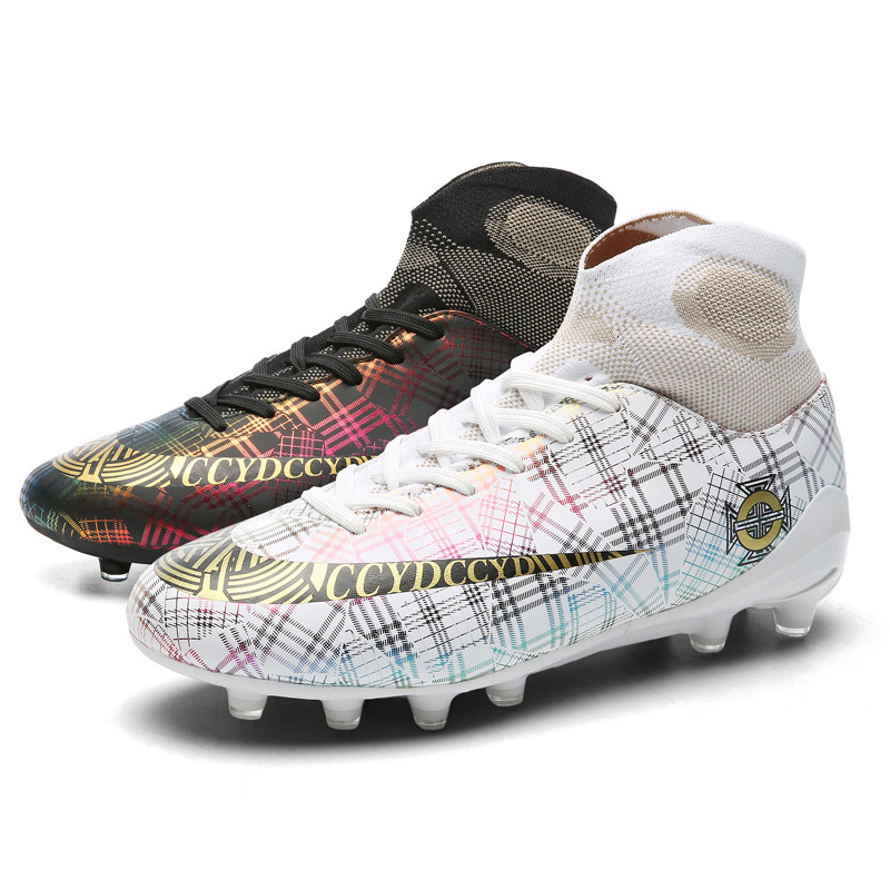 邦塞斯c罗鸳鸯新款足球鞋男碎钉儿童宽脚长钉高帮室内训练鞋