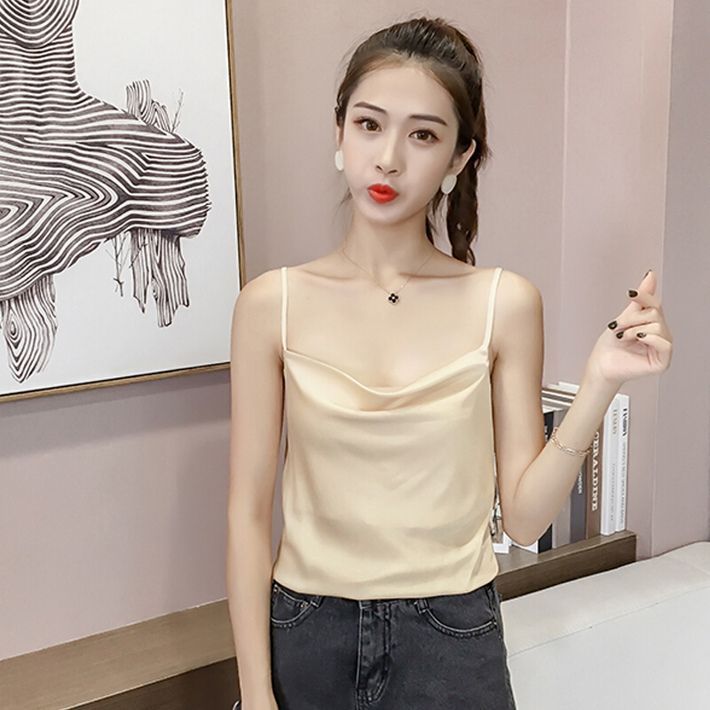 黑白色内搭带雪纺纯色打底衫女夏季新款外穿无袖短款小背心上衣