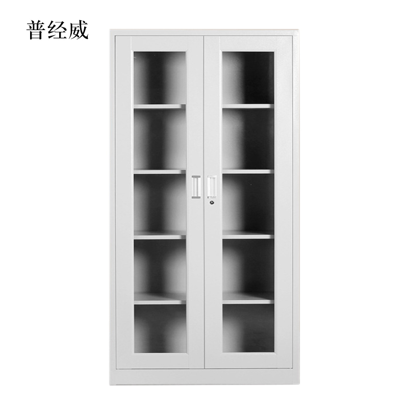 普经威钢制档案柜财务凭证柜带锁储物柜铁皮柜书柜通玻对开门文件柜