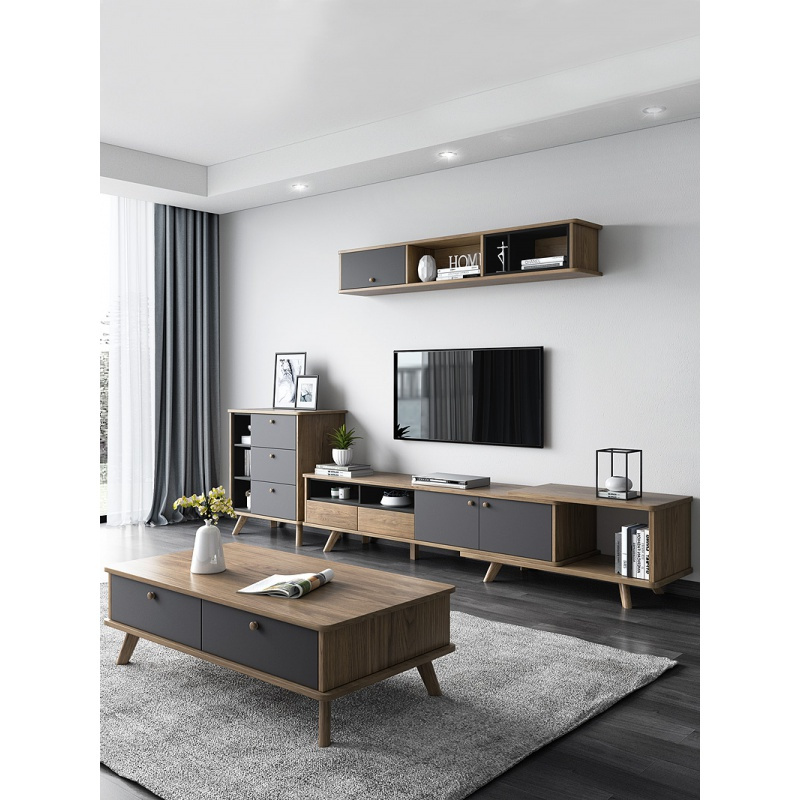 北欧风格电视柜茶几组合小户型客厅背景墙柜斗柜吊柜简约现代家具