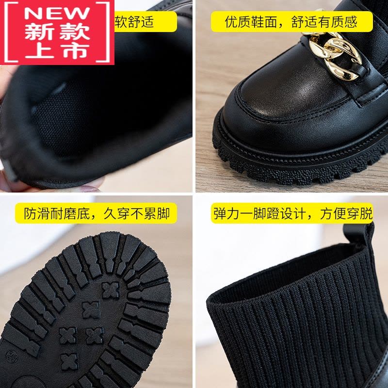 可莉允女童靴子2022春秋马丁靴儿童公主鞋秋冬款皮面防水加绒女孩袜子靴图片